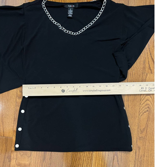 3/$27 Style & Co Blouse w/Batwing Sleeves, Scoop Neck w/Chain in Black, Small - Picture 8 of 8